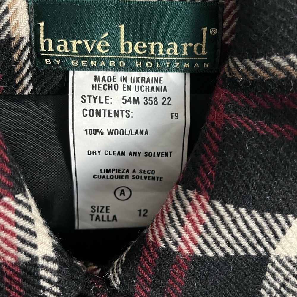 VTG Harve Benard Plaid Wool Tweed Cabin Core Black/Red Chore/Barn Coat Sz 12 GUC - Picture 2 of 16
